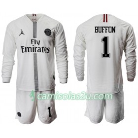 Camisolas de Futebol Paris Saint-Germain BUFFON 1 Jodan Branco Criança Equipamento 3ª 2018/19 Manga Comprida